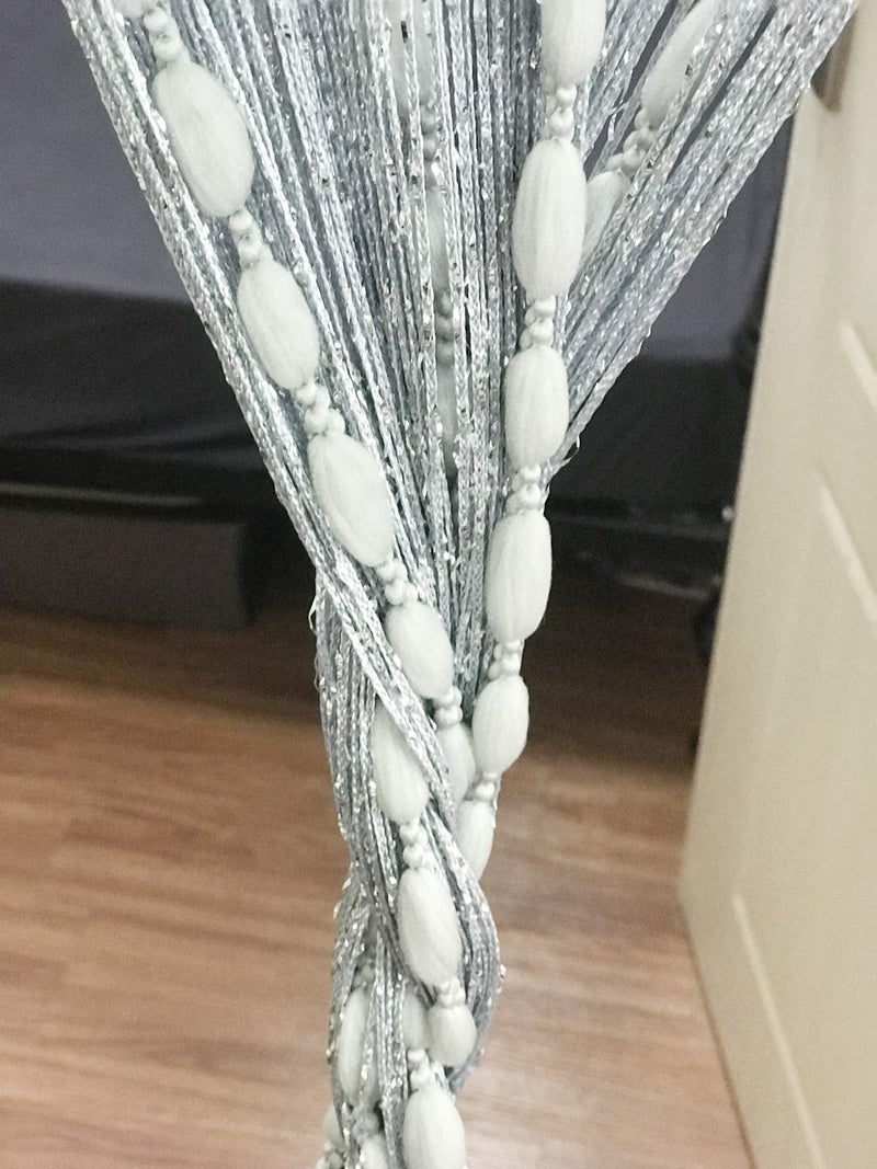 Eyotool Door String Curtain Flat Silver Ribbon Thread with Shaggy Tassel Room Divider, 39â€™â€™x79â€™â€™ (Grey-style2) - Image 4